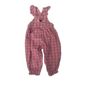 Vintage Oshkosh pink plaid ruffle overalls 24 m tide Mexico bubble